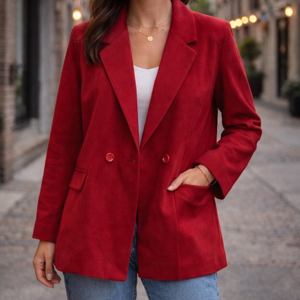 Worumbo 100% Wool Blazer Red Womens Vintage Coat Jacket Tailored USA M/L - Picture 1 of 13